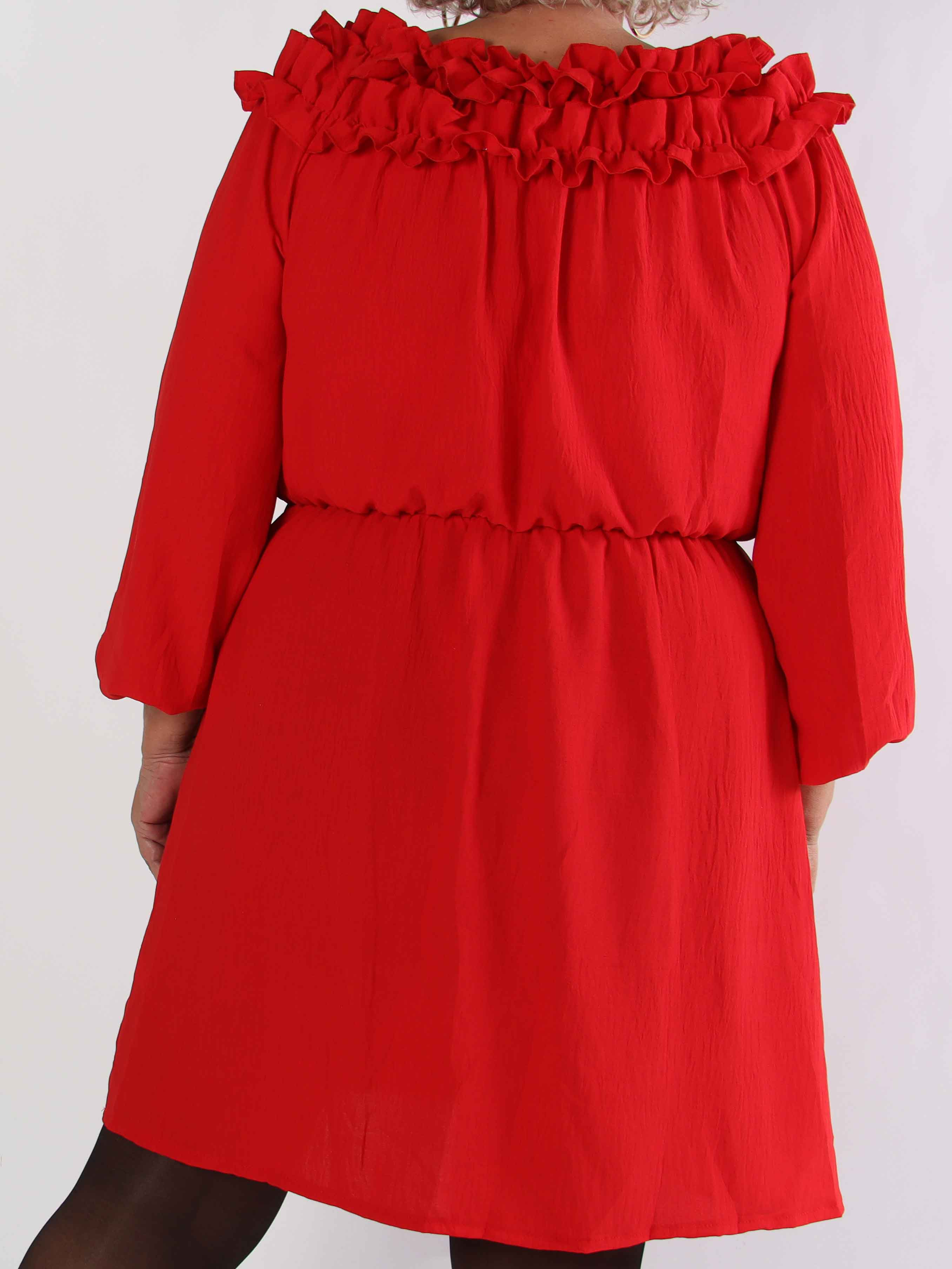 Chili Fitted Dress - Plus size kjole med flæsekant og elastik i taljen